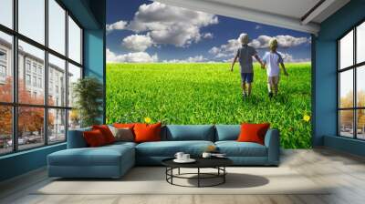 small going by green meadow boy Wall mural