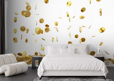 Falling from the top a lot of Euro gold coins on white background Wall mural