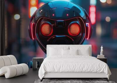 Futuristic Robot in Neon City Wall mural