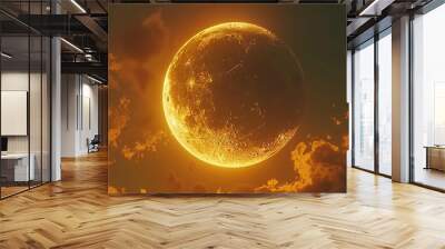 Golden Moon in the Night Sky Wall mural