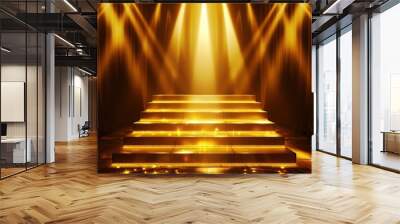 Golden Stairway to Success Under Spotlight Wall mural