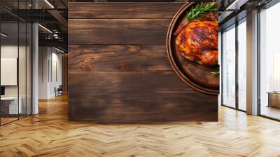 grilled turkey on plate. Baked whole chicken with mushrooms on a plate on a table. generative ai Wall mural