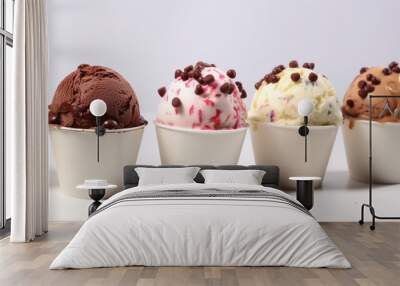 Mockup Strawberry, vanilla, chocolate different flavor ice cream scoops or balls. AI Generative Wall mural