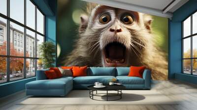 Surprised funny monkey with opened mouth. Generative Ai Wall mural