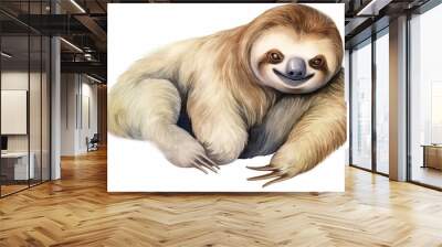 Watercolor sloth illustration isolate on white background. tropical animal. AI Generative Wall mural