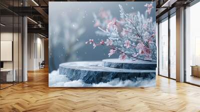 Winter Flowers on a Snow-Covered Platform Wall mural