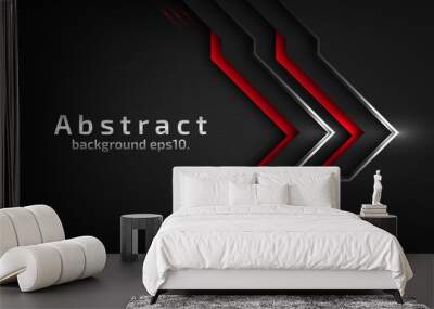 3d abstract modern  background dark black with luxury VIP and red color with line silver Sparkles glitter and gradient decoration shapes arrow geometric Polished vector , design elements Wall mural