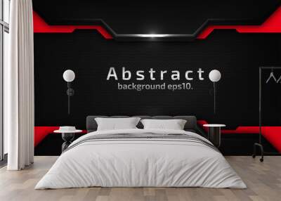 3d abstract modern  background dark black with luxury VIP and red color with line silver Sparkles glitter and gradient decoration shapes geometric Polished vector , design elements Wall mural