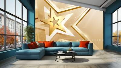 3d golden star shape element with glitter light effect decoration. Luxury award ceremony concept. Wall mural