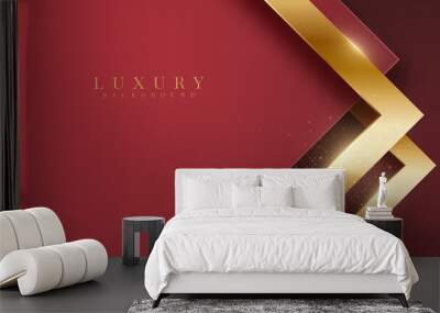 Abstract red luxury background with golden line , paper cut style 3d. vector illustration. Wall mural