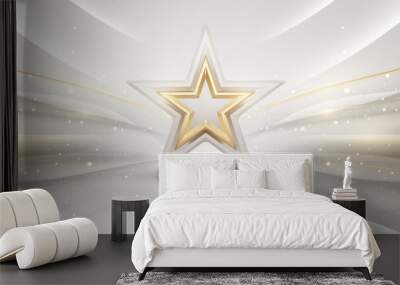 Award ceremony background with 3d gold star element and glitter light effect decoration. Wall mural