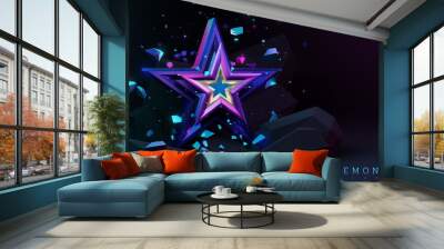 Awards ceremony background with rainbow star elements and stone decoration and glitter light effect. Wall mural