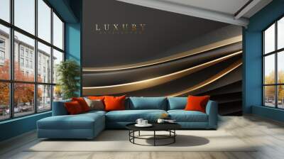 Black luxury background with golden curve elements and glitter light effect decoration. Wall mural