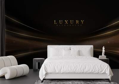 Black luxury background with golden line elements and curve light effect decoration and bokeh. Wall mural