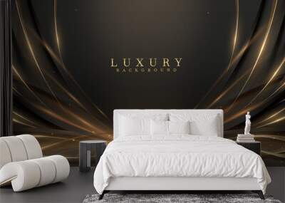 Black luxury background with golden line elements and light ray effect decoration and bokeh. Vector Illustration. Wall mural