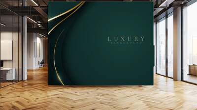 Curve golden line on dark green shade background. Luxury realistic concept. 3d paper cut style. Vector illustration for design. Wall mural