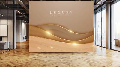 Elegant brown shade background with line golden elements. Realistic luxury paper cut style 3d modern concept. vector illustration for design. Wall mural