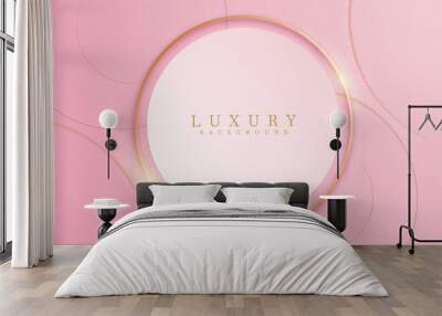 Elegant pink shade background with line golden elements. Realistic luxury paper cut style 3d modern concept. vector illustration for design. Wall mural