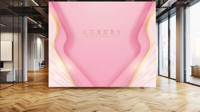 Elegant pink shade background with line golden elements. Realistic luxury paper cut style 3d modern concept. vector illustration for design. Wall mural