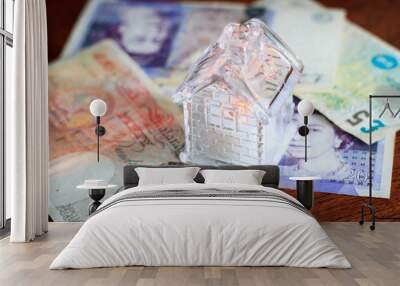 Euro currency and small house business concept on wood backgroun Wall mural