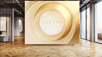 Gold circle frame with golden light effects decoration and bokeh. Luxury modern style background. Wall mural