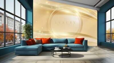 Gold circle frame with golden light effects decoration and bokeh. Luxury modern style background. Wall mural