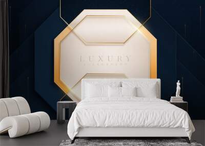 gold octagon line with light effects and glitter elements, luxury geometric shape abstract backgroun Wall mural