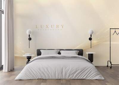 Golden lines on cream background with glitter and bokeh effect decoration, luxury style design concept. Wall mural