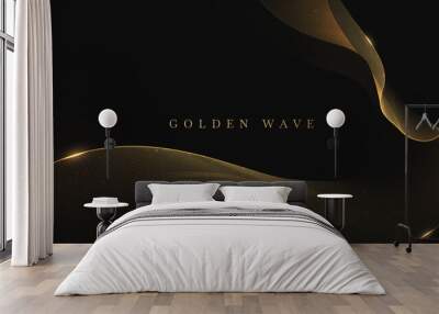 Golden wave on black background , luxury modern concept. vector illustration for design. Wall mural