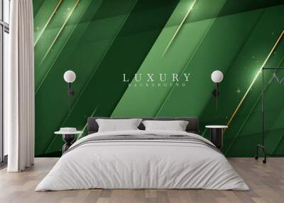 Green on dark shade with elegance golden line elements. Realistic luxury background paper cut style 3d modern concept. Space for paste text. Vector illustration for design. Wall mural