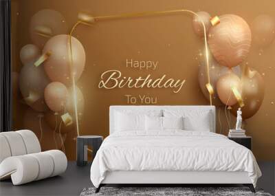 Happy birthday card with luxury balloons and ribbon. 3d realistic style. vector illustration for design. Wall mural