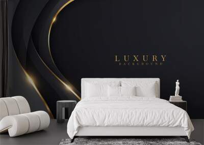 Luxury abstract background with golden lines on dark, modern black backdrop concept 3d style. Illustration from vector about modern template deluxe design. Wall mural