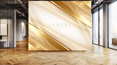 Luxury abstract cream color background with gold line and glitter light effect decoration. Wall mural