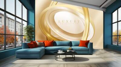 Luxury background with 3d gold circle frame element and glitter light effect decoration. Wall mural