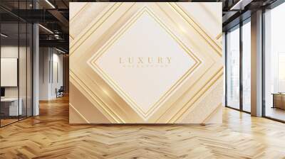 luxury glitter gold square lines background with sparkling light elements, realistic 3d style backdrop. vector illustration for design. Wall mural