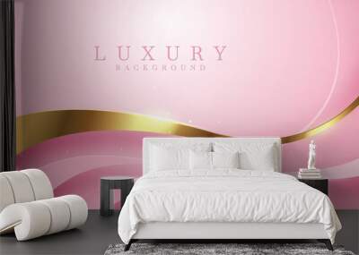 Luxury golden line background pink and purple shades in 3d abstract style. Illustration from vector about modern template deluxe design. Wall mural