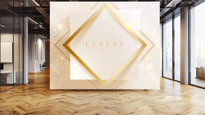 Square shaped gold line with sparkling light effect, 3d style luxury background, Modern wallpaper pastel color. vector illustration scene design. Wall mural