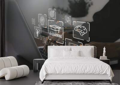 E-learning education.Technology, online course, internet concept.webinar online, education on internet. Wall mural