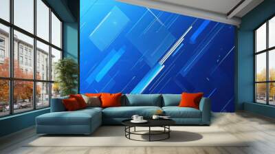 A blue graphic background featuring geometric shapes and smooth gradients, offering a clean and professional look for business or tech-focused designs. Wall mural