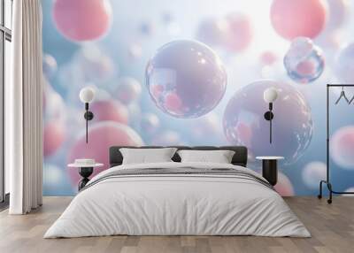 A close up of many small bubbles of different sizes, all of which are pink Wall mural