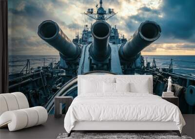 Battleship turret loaded and ready, showcasing the power of naval artillery. Wall mural