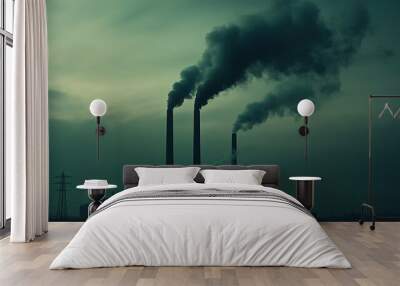 Coal power plant with smoke rising from chimneys, showing the industrial roots of energy generation. Wall mural