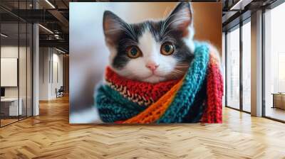 Cute pet with festive scarf, celebrating the season in vibrant holiday colors Wall mural