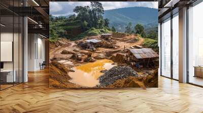 Small-scale mineral extraction with artisanal miners working in a local mining community. Wall mural