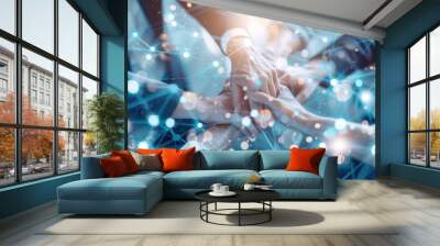 Teamwork and human resources, technology concept, human resources management in company business with network of people to support partnership, trust Wall mural