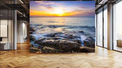 Seascape during sundown. Beautiful natural summer seascape. The photo was taken with a long exposure. Wall mural