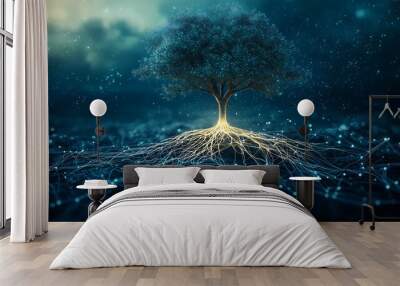 Tree Roots Connected To A Network. Wall mural