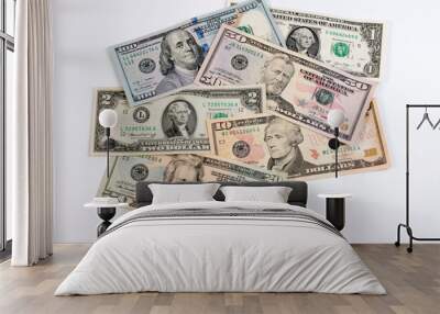 American dollar  or US dollor banknote on table. Close up of assorted American banknote. Wall mural