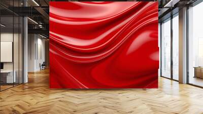 Red glossy liquid surface texture for background. Smooth red liquid glossy waves. Fluid curve shape. Abstract background. Wall mural