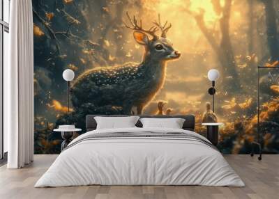 Fawn in a Golden Forest. Wall mural